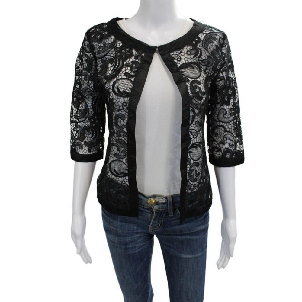 Courage.b Womens Bohemian Floral Black Blouse Round Neck 3/4 Sleeve Size M